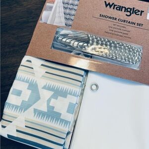 Wrangler Southwest Aztec Western Tribal Blue Shower Curtain Set
